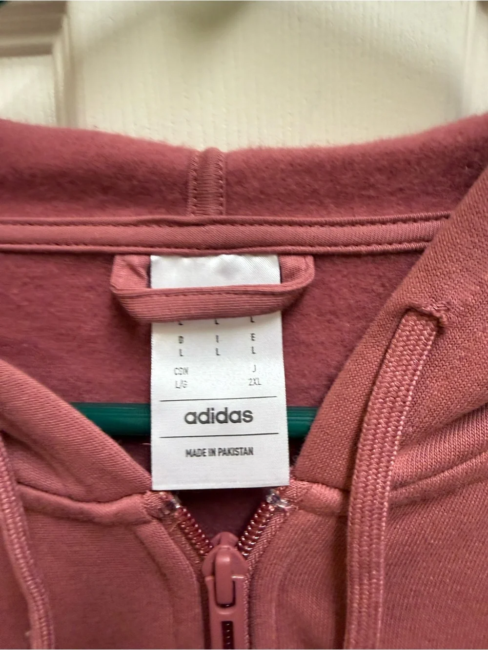 adidas Dusty Rose Zip-Up Hoodie with Drawstring Hood - Picture 3 of 3